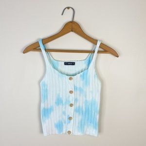 SOLD: White Ribbed Blue Handdyed Women’s Tank Top Small